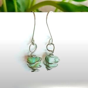 Turquoise Crystal Dangle Earrings, Dainty Gemstone Artisan Handmade